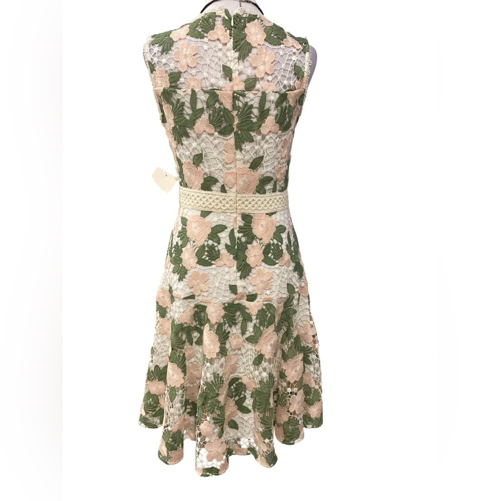 Shoshanna Green and Cream Floral Lace Midi Dress Women's Roseia Cocktail Size 4 - Picture 4 of 11